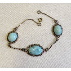 Sterling silver Vintage Blue Larimar Stone Dainty Statement Bracelet B1A